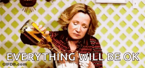 A Woman Is Pouring A Drink Into A Glass With The Words `` Everything Will Be Ok '' . GIF