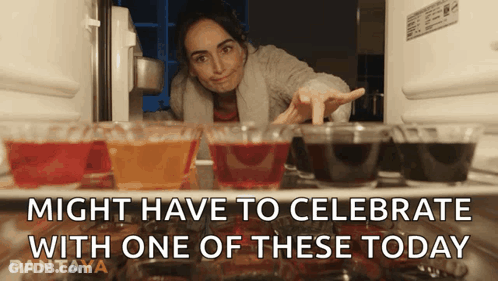 A Woman Is Reaching Into A Refrigerator With A Caption That Says Might Have To Celebrate GIF