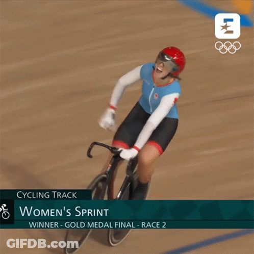 A Woman Is Riding A Bike In The Women 'S Sprint Race At The Olympics GIF