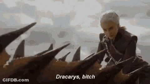 A Woman Is Riding On The Back Of A Dragon And Says Dracarys Bitch GIF
