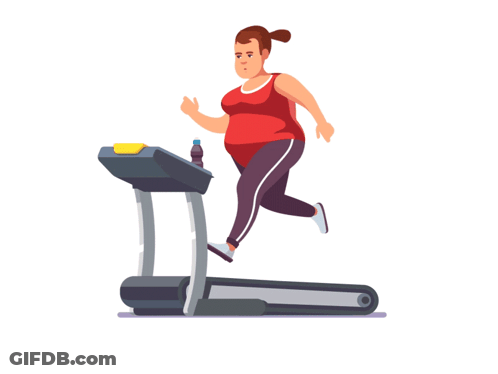 A Woman Is Running On A Treadmill With A Bottle Of Water On The Side GIF