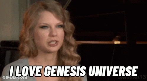 A Woman Is Saying I Love Genesis Universe In A Video . GIF