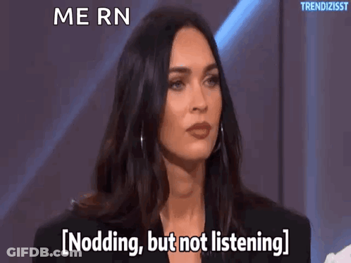 A Woman Is Saying Nodding But Not Listening On A Television Show GIF