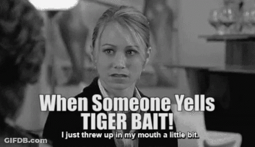 A Woman Is Saying When Someone Yells Tiger Bait GIF