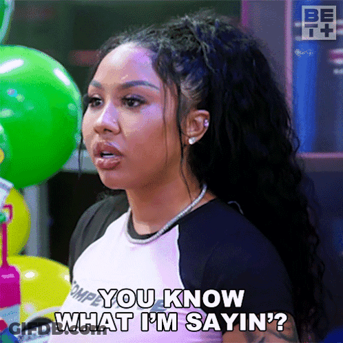 A Woman Is Saying You Know What I 'M Sayin ' In Front Of Balloons . GIF