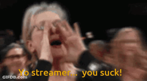 A Woman Is Screaming In A Crowd And The Words Yo Streamer You Suck Are Above Her GIF