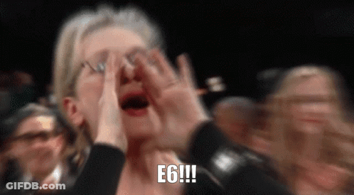 A Woman Is Screaming In A Crowd With Her Hands On Her Face And The Words `` E6 ! '' GIF