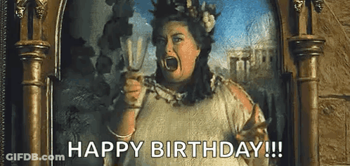 A Woman Is Screaming In Front Of A Painting And Holding A Glass Of Wine . GIF