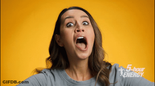 A Woman Is Screaming In Front Of A Yellow Background That Says 5-Hour Energy GIF