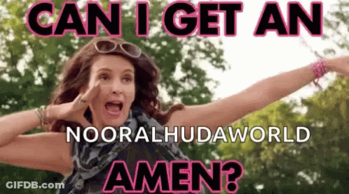 A Woman Is Screaming With Her Arms Outstretched And The Words Can I Get An Amen GIF