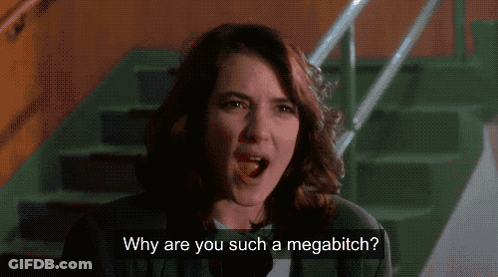 A Woman Is Screaming With The Words Why Are You Such A Megabitch Below Her GIF