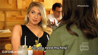 A Woman Is Sitting At A Table Talking To Another Woman And Saying So You Need My Help . GIF