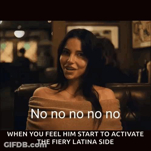 A Woman Is Sitting At A Table With A Caption That Says No No No No GIF