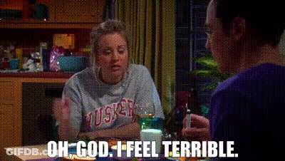 A Woman Is Sitting At A Table With A Man And Says `` Oh God , I Feel Terrible . '' GIF
