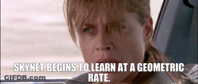 A Woman Is Sitting In A Car With The Words Skynet Begins To Learn At A Geometric Rate Written Above Her . GIF