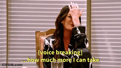 A Woman Is Sitting In A Chair And Covering Her Face With Her Hand While Saying Voice Breaking How Much More I Can Take . GIF