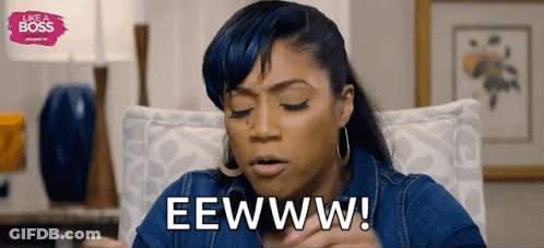 A Woman Is Sitting In A Chair And Saying Eewww . GIF