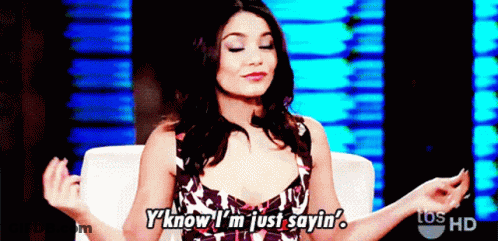 A Woman Is Sitting In A Chair And Saying Y 'Know I 'M Just Sayin GIF