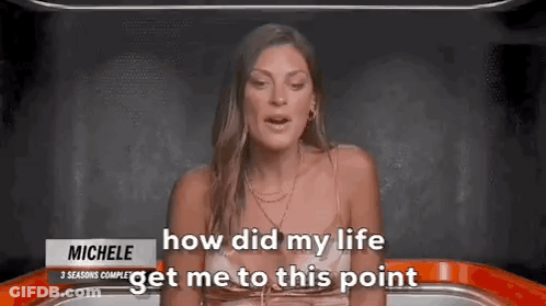A Woman Is Sitting In A Chair And Talking About How Her Life Got Her To This Point . GIF