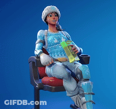 A Woman Is Sitting In A Chair Holding A Bottle Of Water GIF
