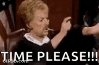 Woman Pointing And Saying Time Please In Court GIF