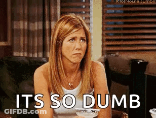 A Woman Is Sitting In A Chair With The Words It 'S So Dumb On The Bottom GIF
