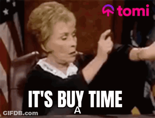 Woman In Court With Buy Time On Her Face GIF