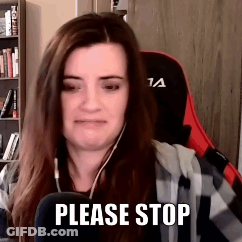 A Woman Is Sitting In A Gaming Chair With Headphones On And Says Please Stop . GIF