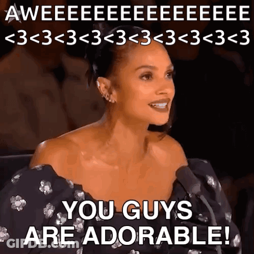 A Woman Is Sitting In Front Of A Microphone With The Words You Guys Are Adorable GIF