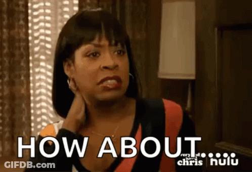 A Woman Is Sitting In Front Of A Window With Her Hand On Her Neck And A Sign That Says `` How About '' . GIF