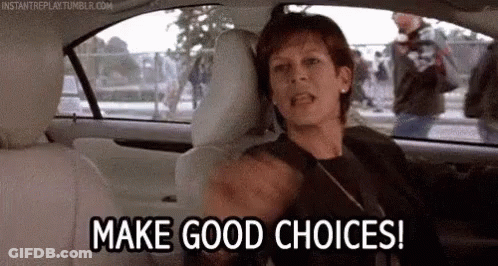 A Woman Is Sitting In The Back Seat Of A Car And Says `` Make Good Choices '' . GIF