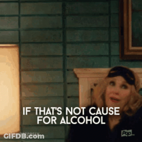 A Woman Is Sitting On A Bed And Says If That 'S Not Cause For Alcohol . GIF