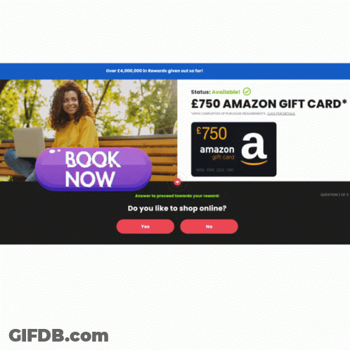 A Woman Is Sitting On A Bench With A Laptop And A 750 Amazon Gift Card GIF