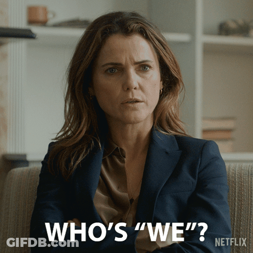 A Woman Is Sitting On A Couch And Says Who 'S We GIF