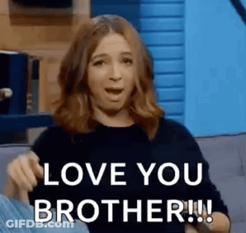 A Woman Is Sitting On A Couch Making A Funny Face And Saying `` I Love You Brother '' . GIF