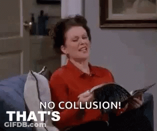 A Woman Is Sitting On A Couch Reading A Book And Saying `` No Collusion ! '' GIF