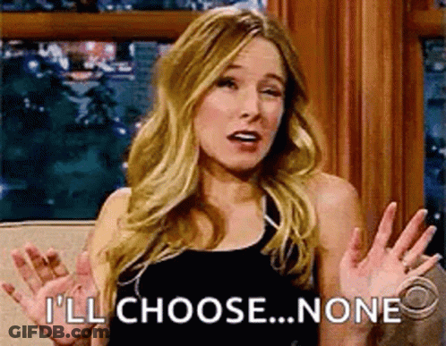 A Woman Is Sitting On A Couch With Her Hands Outstretched And Says `` I 'Ll Choose ... None '' GIF