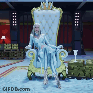 A Woman Is Sitting On A Throne In A Room GIF