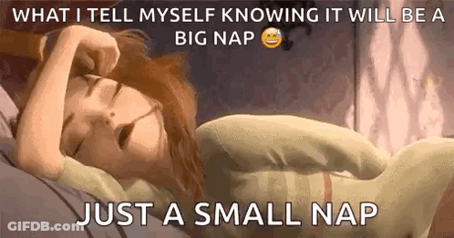 A Woman Is Sleeping On A Bed With A Caption That Says What I Tell Myself Knowing GIF