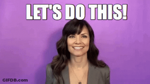 A Woman Is Smiling And Saying `` Let 'S Do This ! '' On A Purple Background . GIF