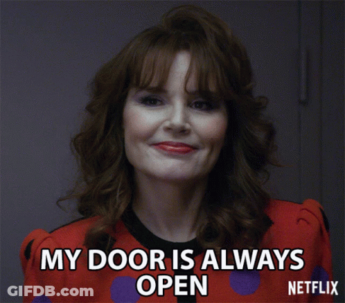 Woman Smiling Says My Door Is Always Open GIF