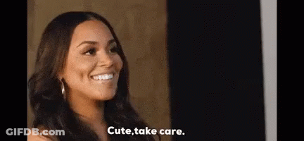 A Woman Is Smiling And Talking About Taking Care Of Herself . GIF