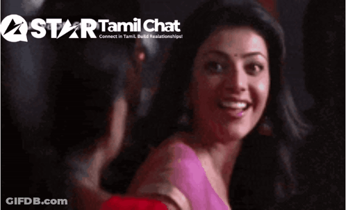 A Woman Is Smiling And Waving In Front Of A Star Tamil Chat Logo GIF