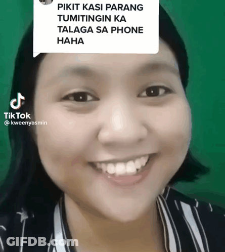 A Woman Is Smiling With A Speech Bubble That Says Tiktok GIF