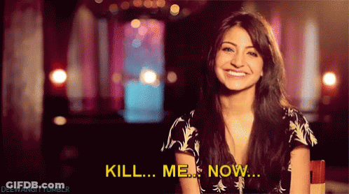 A Woman Is Smiling With The Words Kill Me Now Below Her GIF