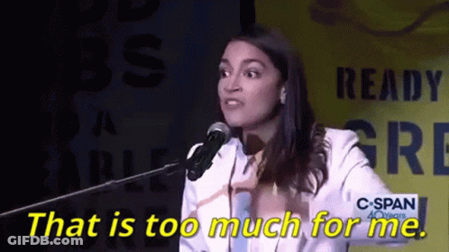 A Woman Is Speaking Into A Microphone With The Words That Is Too Much For Me Behind Her GIF
