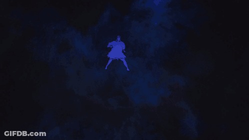A Woman Is Standing In A Cage With A Purple Light Behind Her GIF