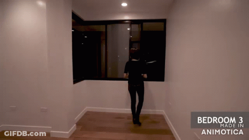 A Woman Is Standing In A Room With The Words Bedroom 3 Made In Animotica On The Bottom GIF