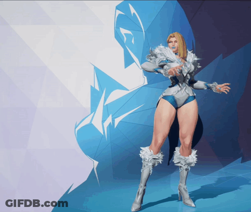 A Woman Is Standing In Front Of A Blue Wall GIF