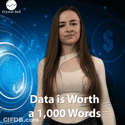 A Woman Is Standing In Front Of A Crystal Ball Logo GIF